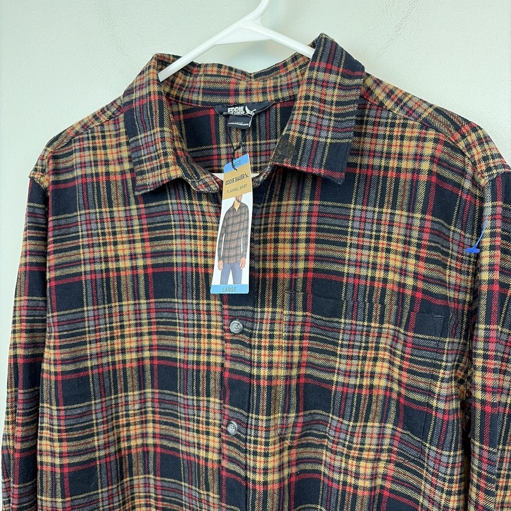 Eddie Bauer Shirt‎ Mens Large Blue Plaid Flannel Long Sleeve Button Up Casual